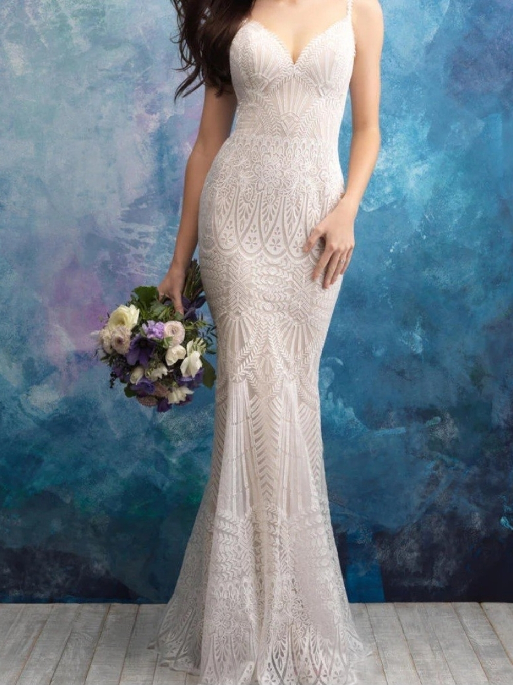 Allure Bridals Ivory Lace Mermaid Gown with Spaghetti Straps